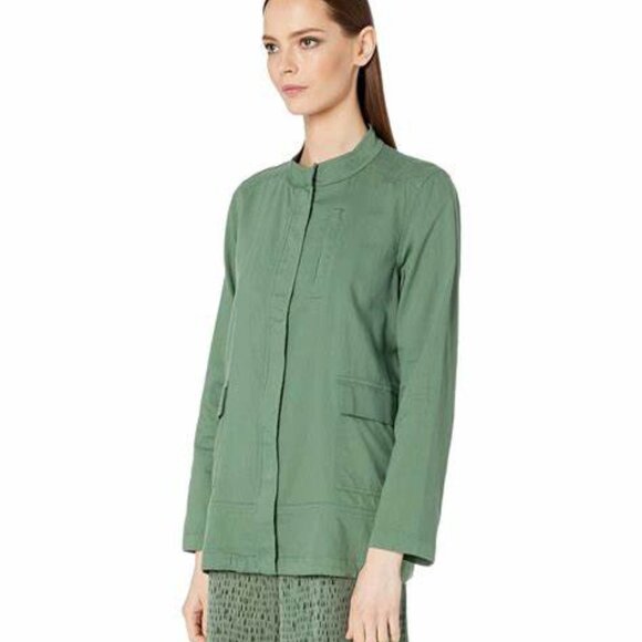 Eileen Fisher Jackets & Blazers - Eileen Fisher $238 Organic Cotton Twill Stand Collar Jacket Nori Green Sz 1X NWT